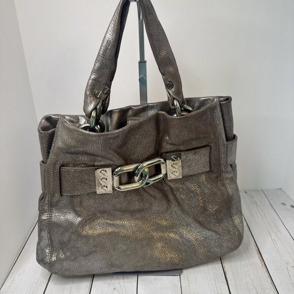 Michael Kors Collection Handbags - Michael Kors Collection Metallic Silver Large Bag 13” Sample VGUC CHARITY